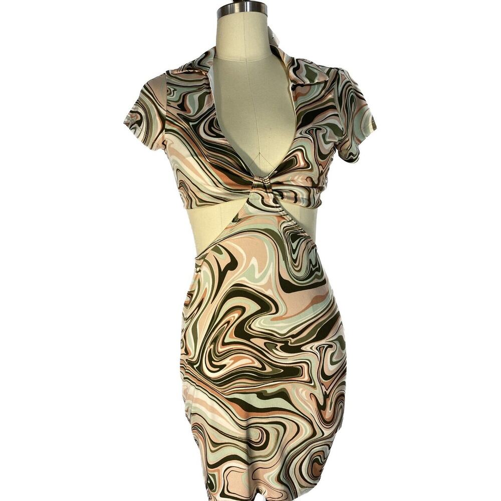 New Marbled Mini Bodycon Short Sleeve Cut-out Psychedelic Rue21 Womens Juniors L